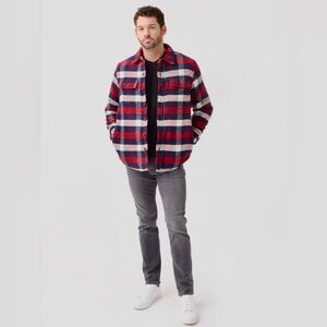 Faherty Men’s Red Blue White High Pile Plaid Shirt Jacket M
